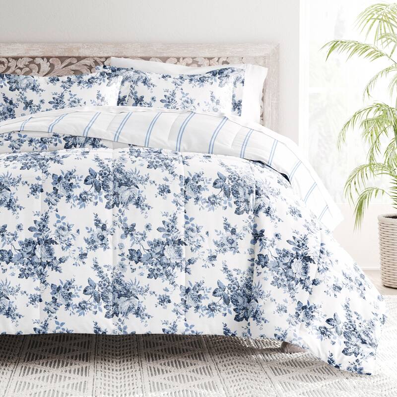 Becky Cameron Cabbage Rose Pattern Reversible Comforter Set