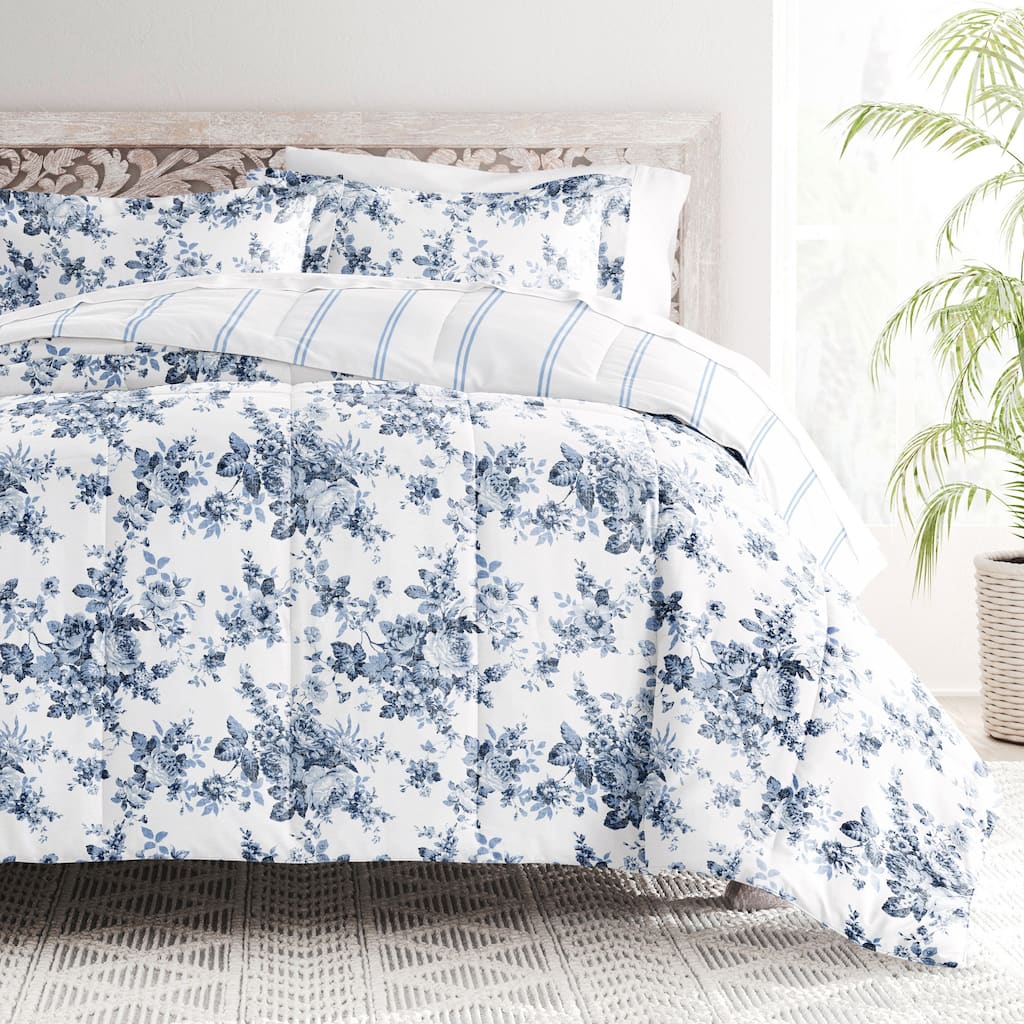 Becky Cameron Cabbage Rose Pattern Reversible Comforter Set