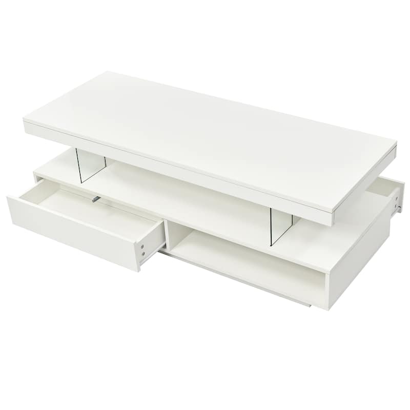 LED Coffee Table with Storage, Modern Center Table with 2 Drawers and Display Shelves