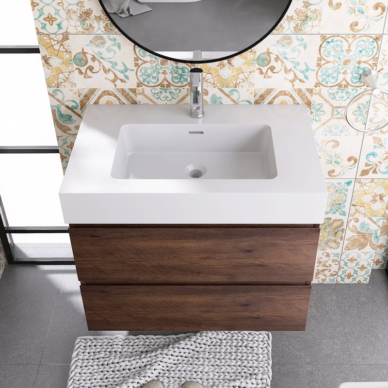 Floating Bathroom Vanity with Solid Surface Top