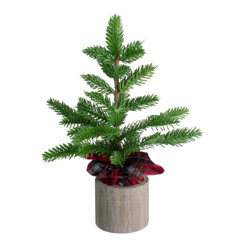 Potted Pine Medium Artificial Christmas Tree with Plaid Skirt - 1.3' - Unlit - 1 Foot
