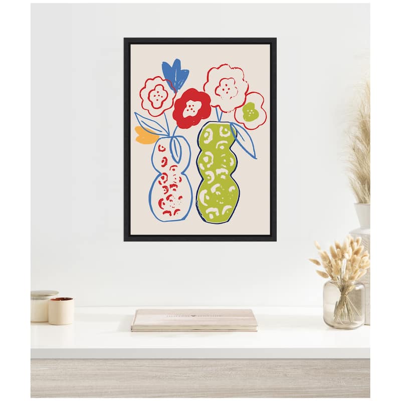Kate and Laurel Live Boldly Flower Vases by Vicky Yorke Framed Canvas Wall Art Print