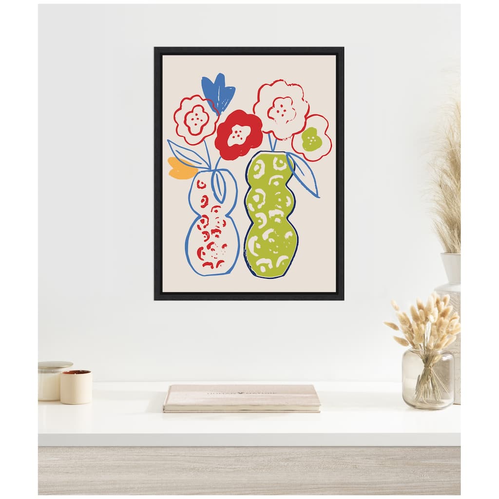 Kate and Laurel Live Boldly Flower Vases by Vicky Yorke Framed Canvas Wall Art Print