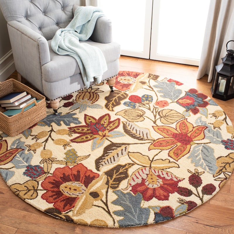SAFAVIEH Handmade Jardin Monka Country Floral Wool Rug - 6' Round - Beige/Multi
