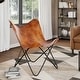 preview thumbnail 1 of 5, vidaXL Butterfly Chair, Goat Leather, 26 x 29.1 x 35.4 Inches, Brown - 29.1" x 26" x 35.4"