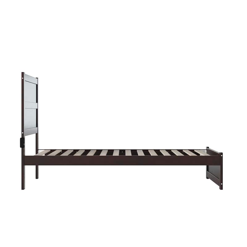 Twin XL Bed with Footboard - Espresso Finish, USB Charger, Modern Design, No Box Spring Needed