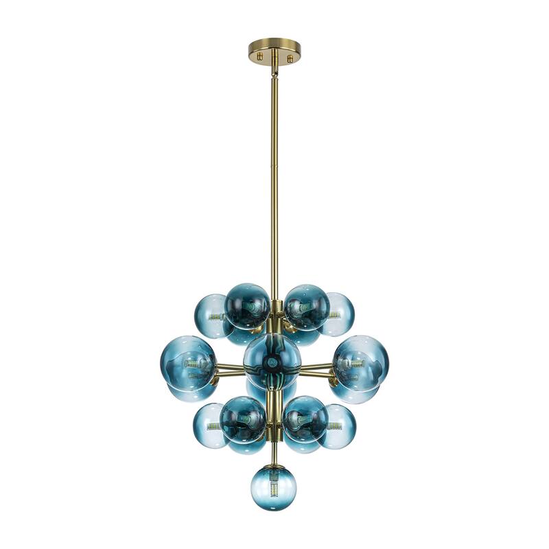 19-Light Modern Glam Tiered Cluster Gradient Glass Globe Bubble Chandelier for Dining Room - 21.3 in. W x 18 in. H