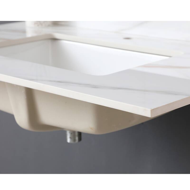 43-Inch Carrara White Vanity Top with 4-Inch Backsplash, Rectangular Ceramic Sink, Eco-Friendly