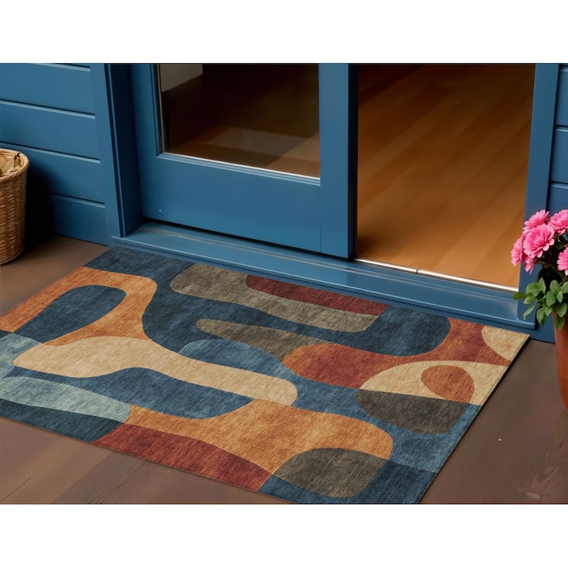HomeRoots Abstract Transitional Rectangle Outdoor Rug - 3' x 5'