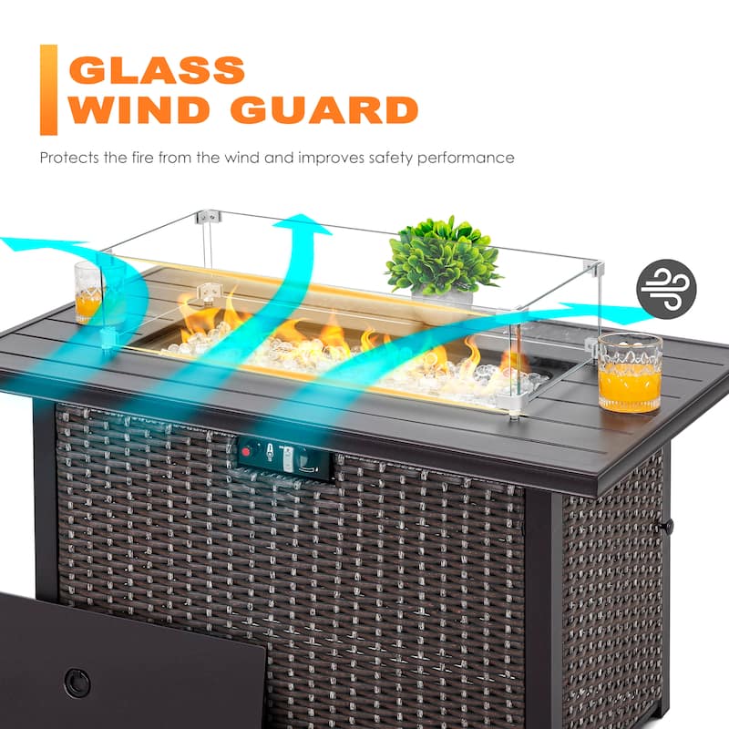 Rectangular Fire Pit Wind Guard, Transparent Tempered Glass