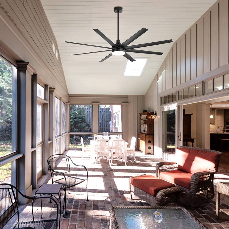 65/72/84 Inches Large LED Ceiling Fan with Light Remote(8-Blade) - 72IN - Black