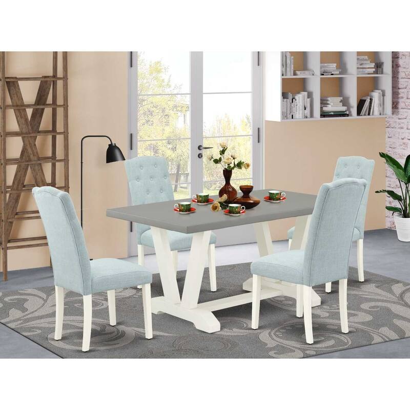 HomeStock 5-Piece Rectangle Natural Oak Finish Solid Wood Top Dining Table with 4 Parson Chair