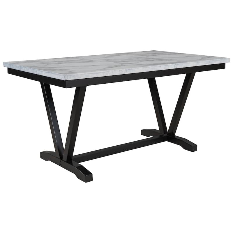 Modern 6-Piece Wooden Dining Table Set with Faux Marble Top & 4 Chairs