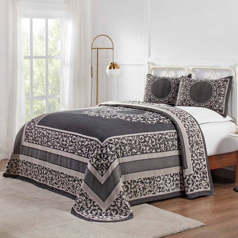 Cotton Blend Oversized Vintage Floral Scroll Bedspread Set by Superior