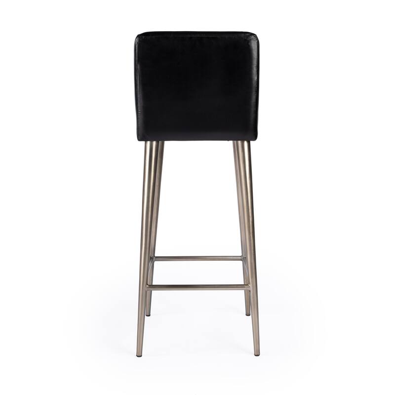 Maxwell 32 in. Seat Height Leather and Iron Bar Height Stool with Back
