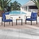 preview thumbnail 1 of 4, Y23 Patio Festival Outdoor Metal Seating Group with Cushions 2 Chairs + Side Table - Blue