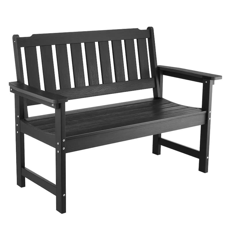 50.5-Inch Black Outdoor Bench with Backrest Armrests for Porch Patio Garden and Backyard Relaxation - 50.5” x 24.4” x 36.6”