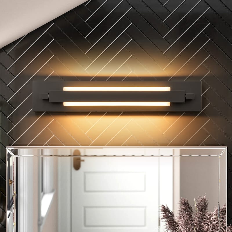 1-Light Modern Linear Chrome/Black Adjustable Integrated LED Bathroom Vanity Light - 4.3 in. W x 23.6 in. H x 4.5 in. D