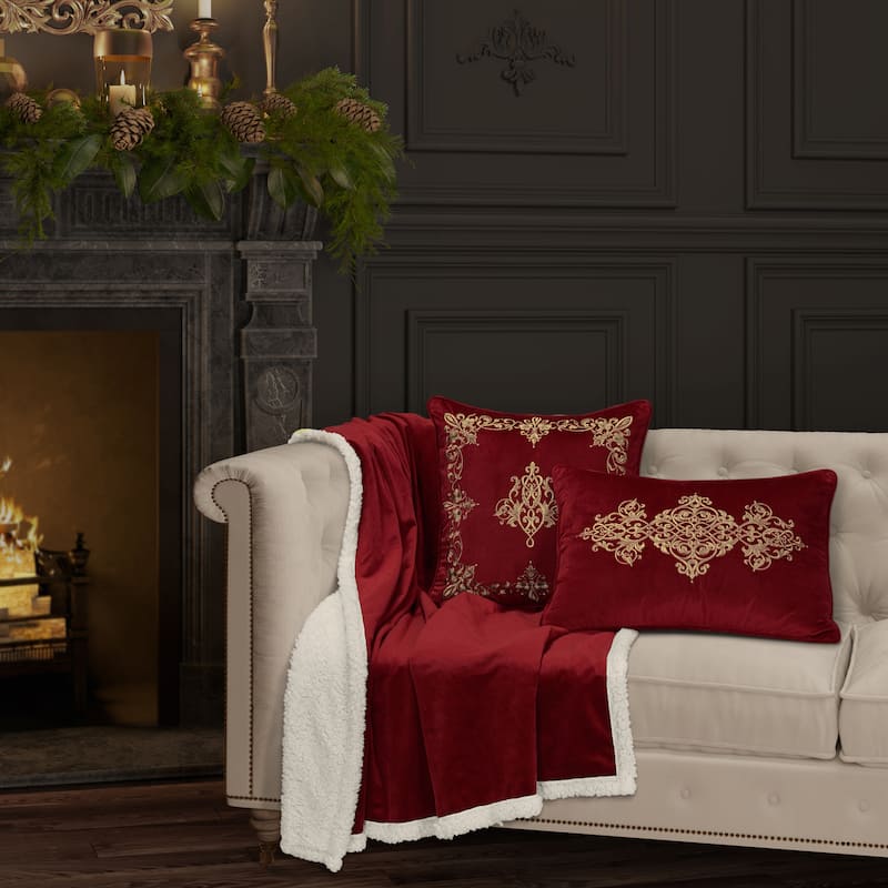 J. Queen New York Noelle Crimson 18" Square Decorative Throw Pillow - Accent - Polyester - Crimson
