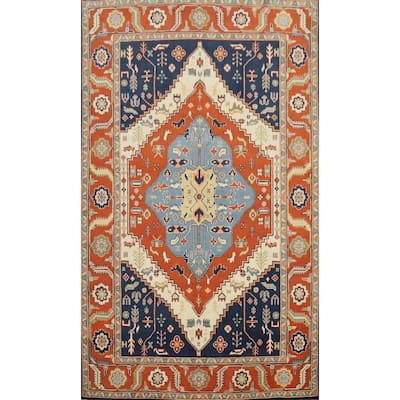 Hand Knotted Oriental 100% Wool Carpet Traditional Medallion Oranges & Rust Heriz (serapi) Area Rug - 8' 10'' X 6' 0''