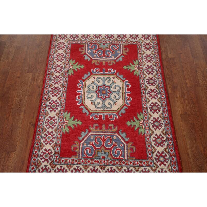 Red Kazak Accent Rug Handmade Traditional Wool Carpet - 2'7" x 4'0"