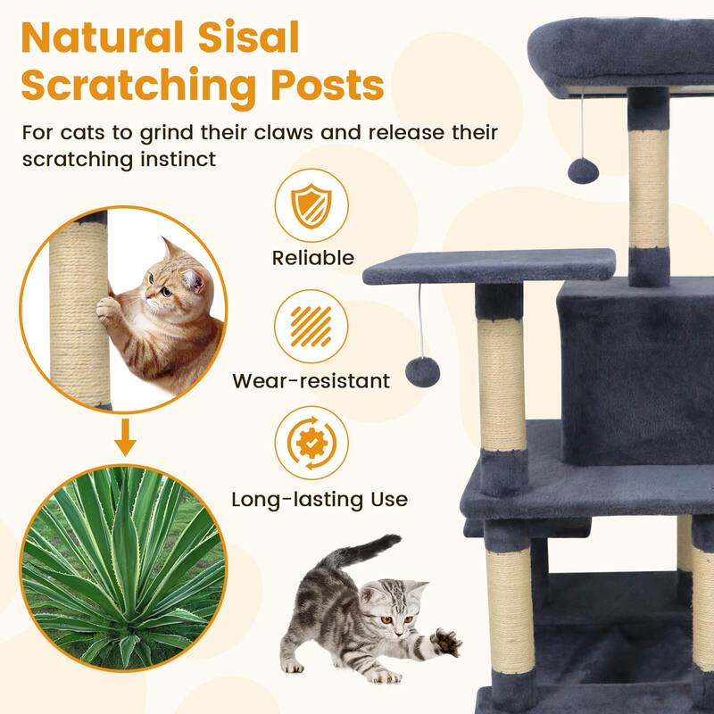 Costway 58” Tall Multi-level Cat Tree with Upholstered Perch & Cat - See Details