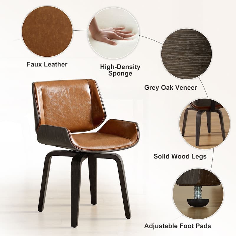 Art Leon Mid-century Faux Leather Swivel Bentwood Dining Chair