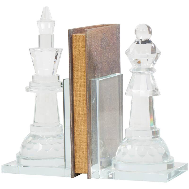 Clear Crystal Oversized Chess Decorative Bookends with Cut Crystal