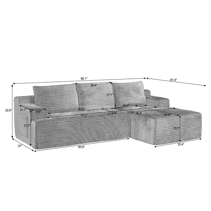 L-Shaped Modular Sectional Sofa with Chaise Lounge, Comfy Corduroy Deep Seat Cloud Couch, Compressed 4 Seat Corner Sofa