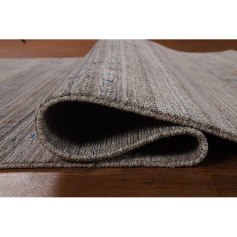 Hand Knotted Oriental 100% Wool Carpet Tribal Stripe Greys & Charcoal Gabbeh Area Rug - 8' 1'' X 5' 1''