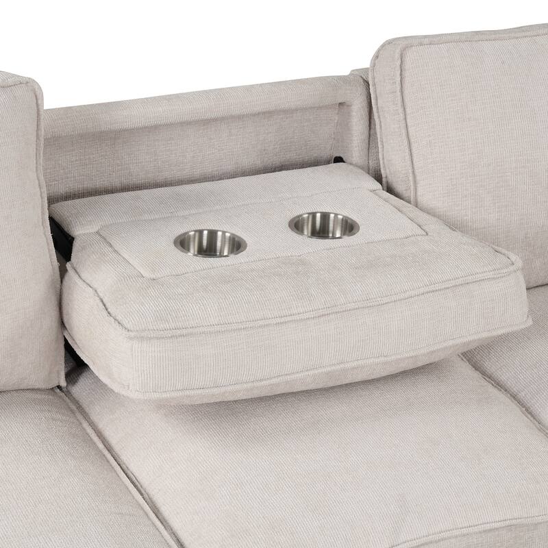 L-Shaped Convertible Sleeper Sectional Sofa with Pull Out Bed and Storage Chaise, Modular Couch Bed with Cup Holder, USB Ports