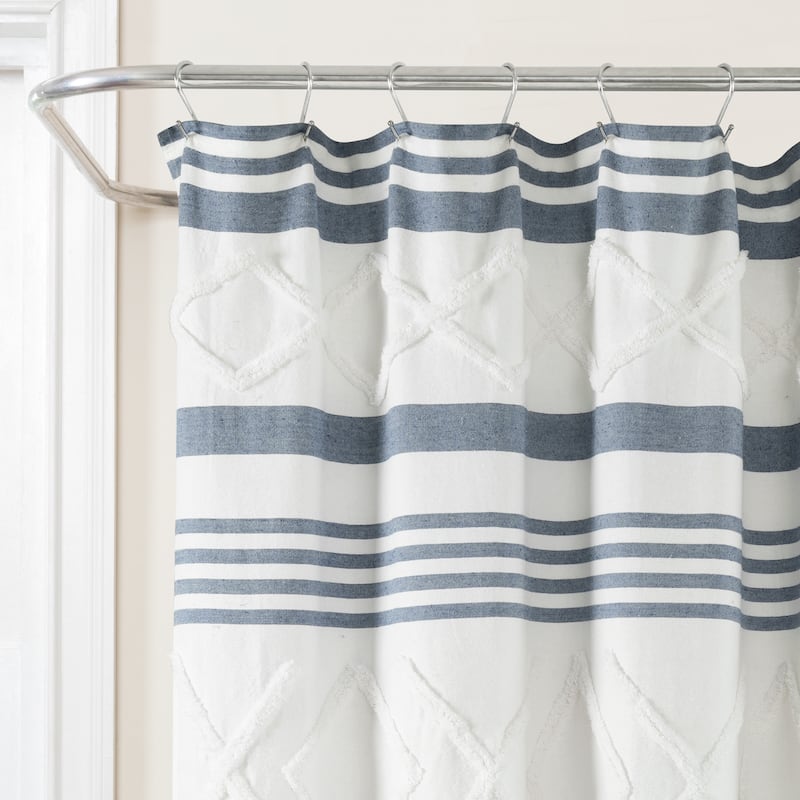 Lush Decor Urban Diamond Stripe Woven Tufted Eco-Friendly Recycled Cotton Shower Curtain Single