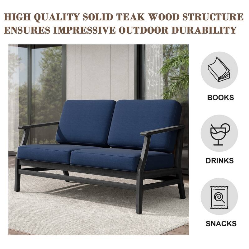 Teak Outdoor Patio Club Chairs Loveseat with Cushions