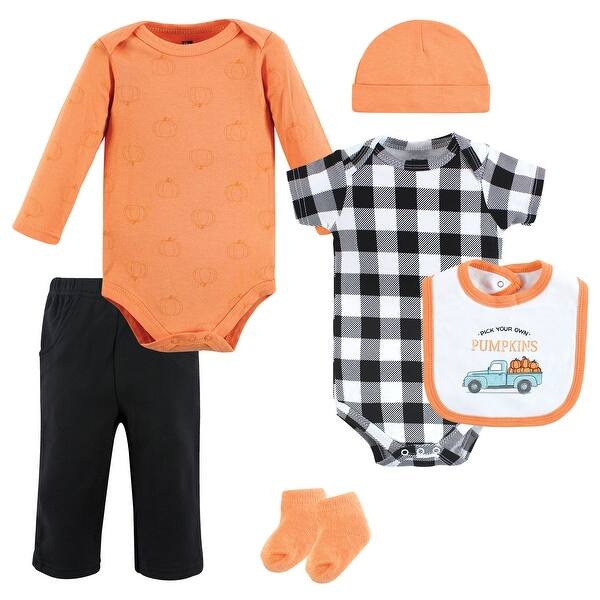 slide 1 of 1, Hudson Baby Infant Boy Cotton Layette Set, Pumpkin Truck 0-3 Months - Pumpkin Truck