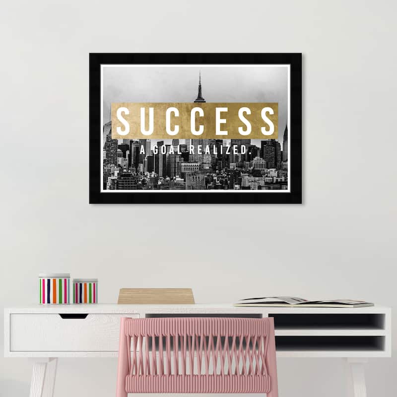 Wynwood Studio Prints Cities and Skylines Success City Gold and Metallic Gold Modern & Contemporary Wall Art Canvas Print - Black