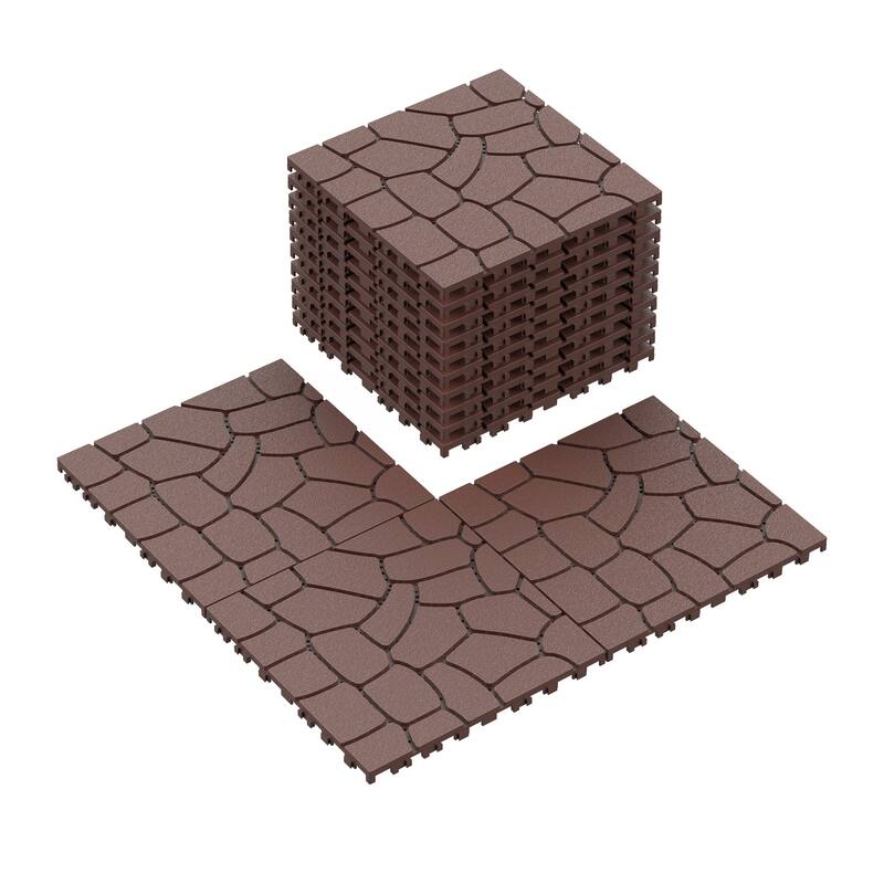 44-Pack 12"x12" Waterproof Tile Flooring - Ideal for Indoor and Outdoor Patios, Poolsides, Balconies and Backyards - Brown（New Stone Texture)