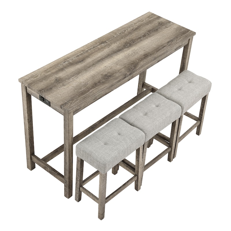 Roomfitters 4-Piece Bar Table Set with Power Outlet, Industrial Counter Height Dining Table with Stools for Kitchen