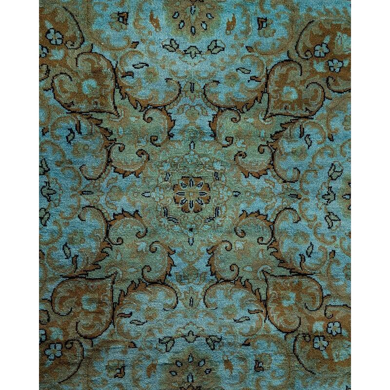 Overton Hand Knotted Wool Vintage Inspired Modern Contemporary Overdyed Blue Round Area Rug - 8' 1" x 8' 1"