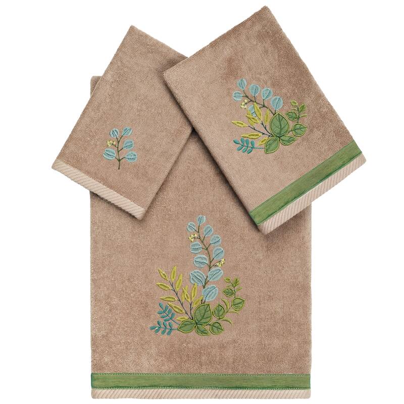 Authentic Hotel and Spa 100% Turkish Cotton Botanica 3PC Embellished Towel Set - Cocoa