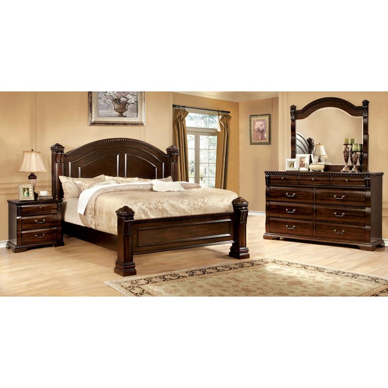 Tay Transitional Cherry Wood 4-Piece Poster Bedroom Set by Furniture of America - King