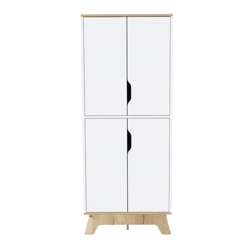 Pamplona Double Kitchen Pantry, Double Door, Four Shelves -Light Oak / White - Multicolor