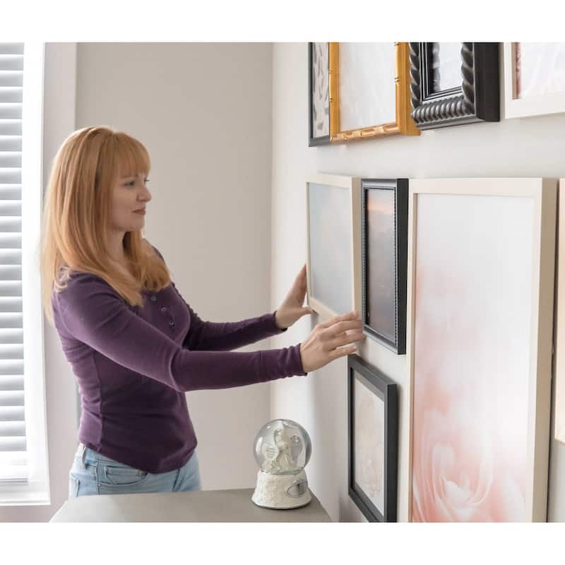 10x10 Black Wood Picture Square Frame - UV Acrylic, Foam Board Backing, Hanging Hardware