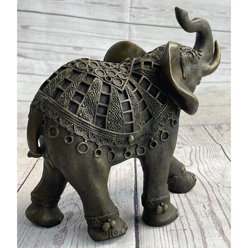 Indian Imitative Elephant Bronze Metal Figurine Sculpture Decor Signed Original 8.5 Inches X 12 Inches