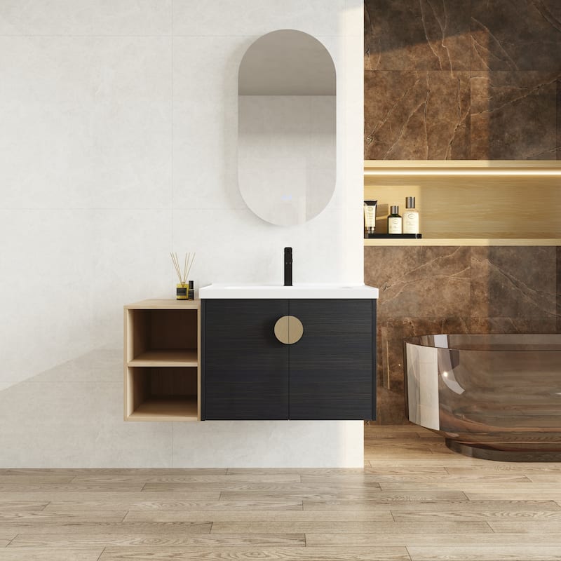 GDFStudio - Emerson Stylish Wall-Mounted Bathroom Vanity with Soft-Close Doors and Ceramic Sink