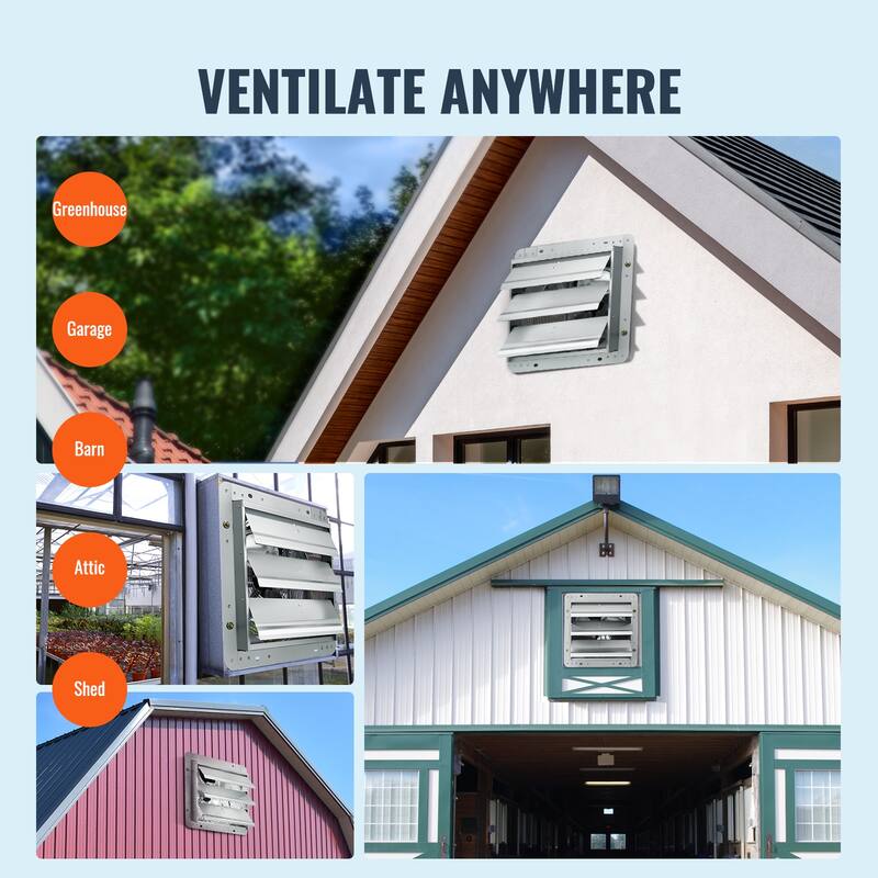 10" Shutter Exhaust Fan, High-speed 820 CFM, Aluminum Wall Mount Attic Fan with AC-motor, Ventilation and Cooling