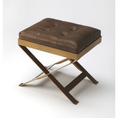 Butler Rodrigo Hand Tufted Soft Leather Stool - Medium Brown