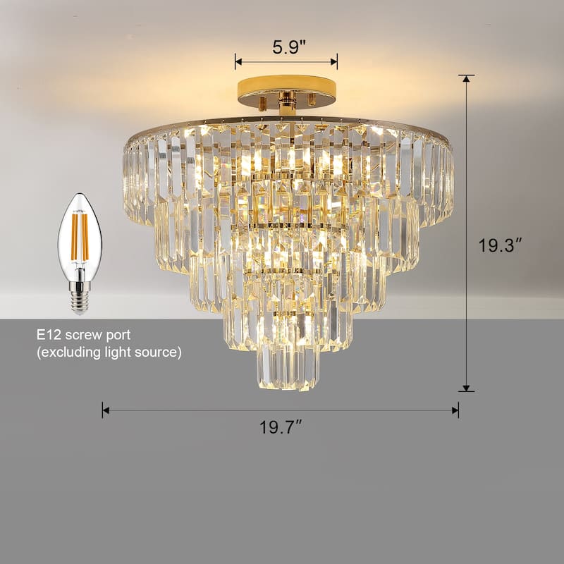 Crystal Chandeliers, 5-Tier Round Semi Flush Mount Chandelier Light Fixture,Large Contemporary Luxury Ceiling Lighting