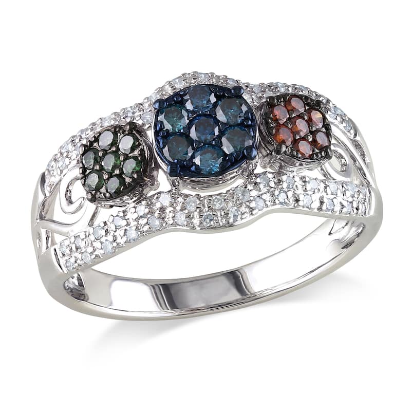 Miadora 1/2ct TDW Multi-Color Diamond Cluster Ring in Sterling Silver