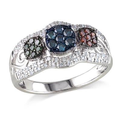 Miadora 1/2ct TDW Multi-Color Diamond Cluster Ring in Sterling Silver