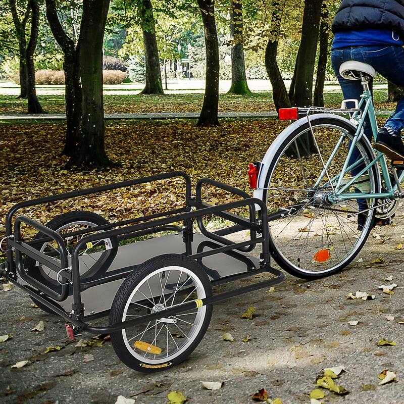 Foldable Bike Cargo Trailer with Steel Frame, Detachable Walls, and 16-Inch Wheels